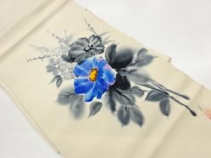 作家物　塩瀬手描き花葉模様名古屋帯